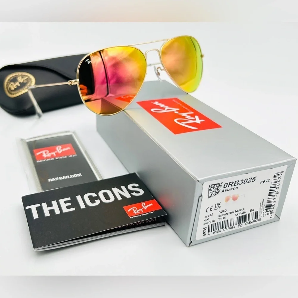 Ray-Ban Aviator RB3025 58mm Gold Frame Mirror Lens 58-14 112/69